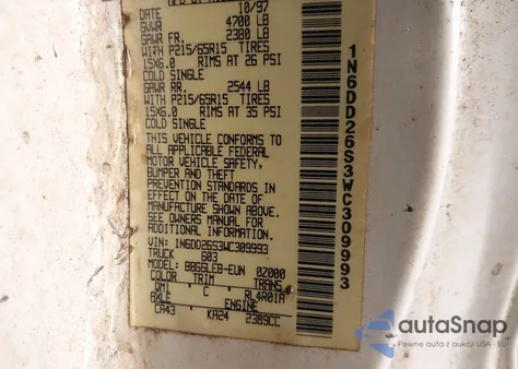 1998 Nissan Frontier King Cab Xe/King Cab Se from USA, damaged, VIN 1N6DD26S3WC309993